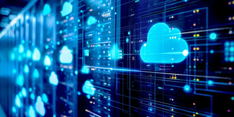 Server und Cloud-Symbole als Bild für das Thema Cloudspeicher und Datensicherung