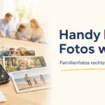 Handy mit Familienfotos und Warnhinweis als Symbol dafür, wie wichtig es ist, Familienfotos rechtzeitig zu sichern.