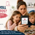 Familie mit vollem Handy-Speicher durch viele Fotos und Videos