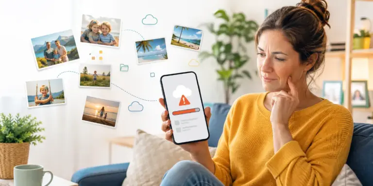 iCloud Speicher voll: Mutter prüft Cloudspeicher und Familienfotos auf dem Smartphone